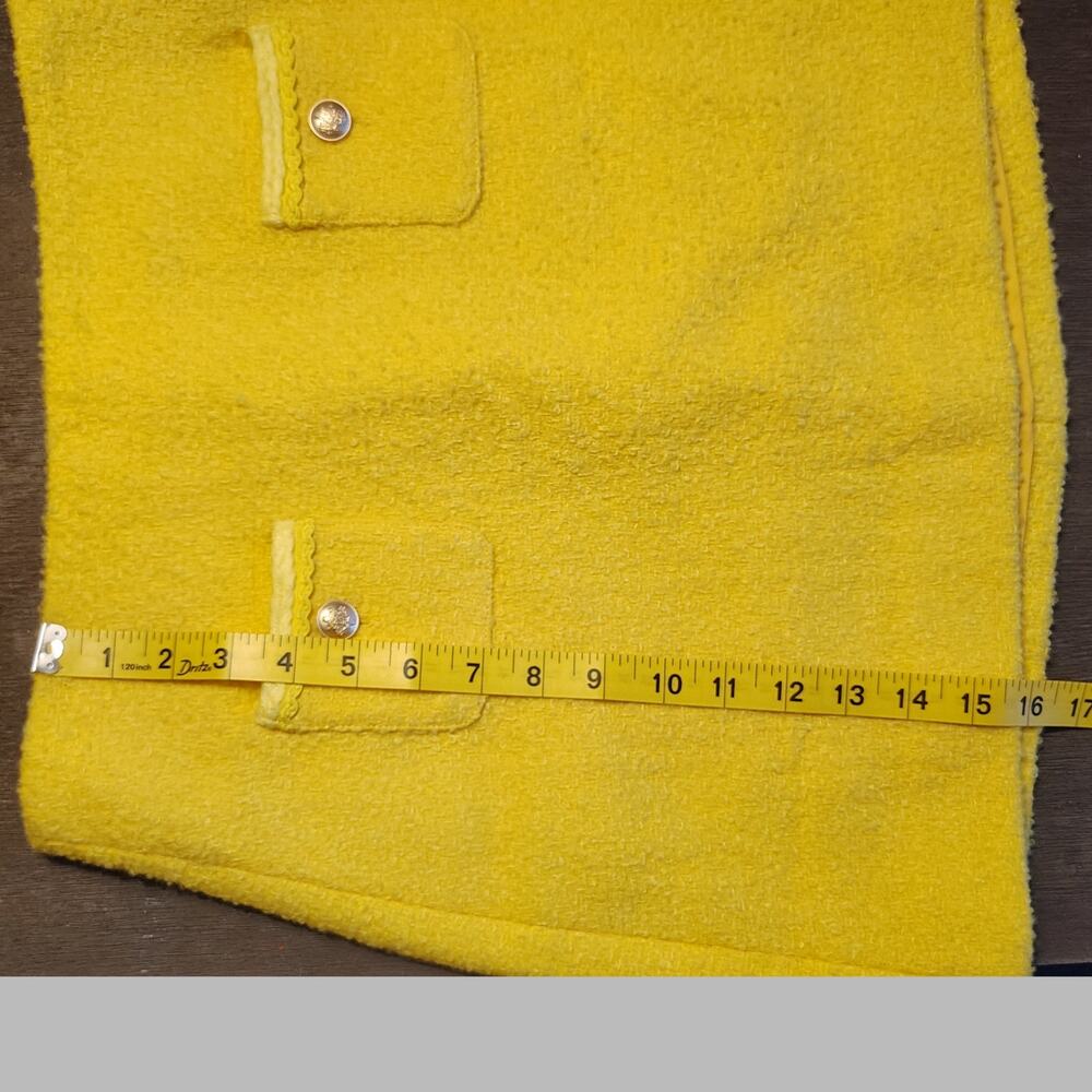 J.Crew Yellow Bouclé Long Lady Jacket & Mini Skirt Wool Blend Suit Set Size 4 - Picture 9 of 16